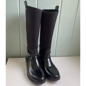 Michael Kors Charm Stretch Calf Black Rain Boots Size 10 EUC